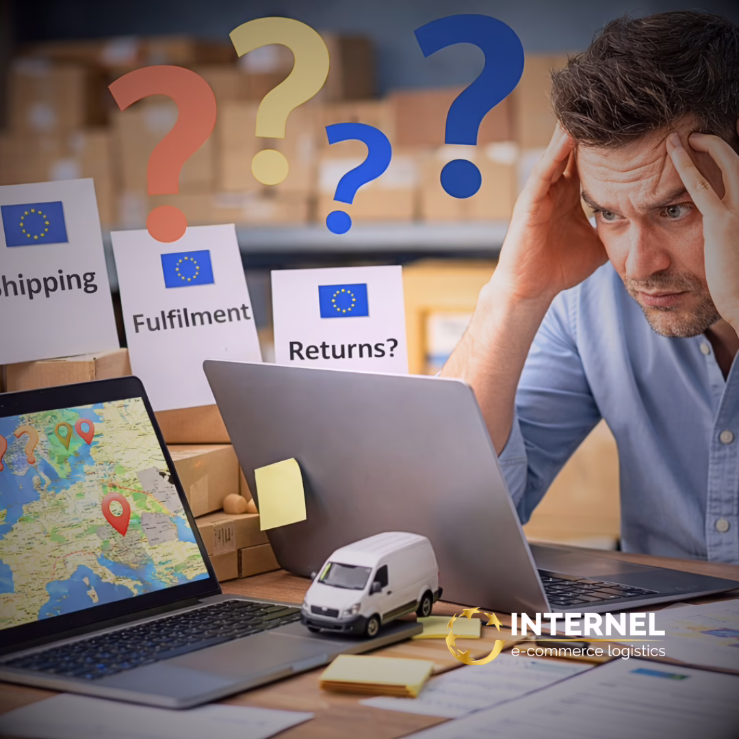 e-shop owner planning EU cross-border expansion, facing VAT setup, shipping options, fulfilment and returns management.