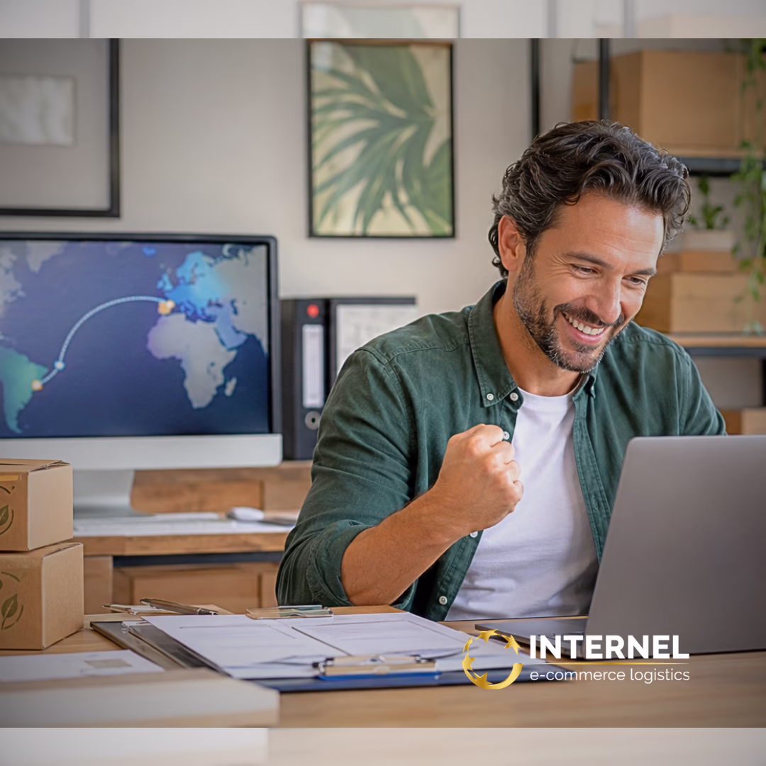 SE-commerce business owner reviewing savings from the EU–Mercosur agreement while managing eco-friendly product shipments for the European market